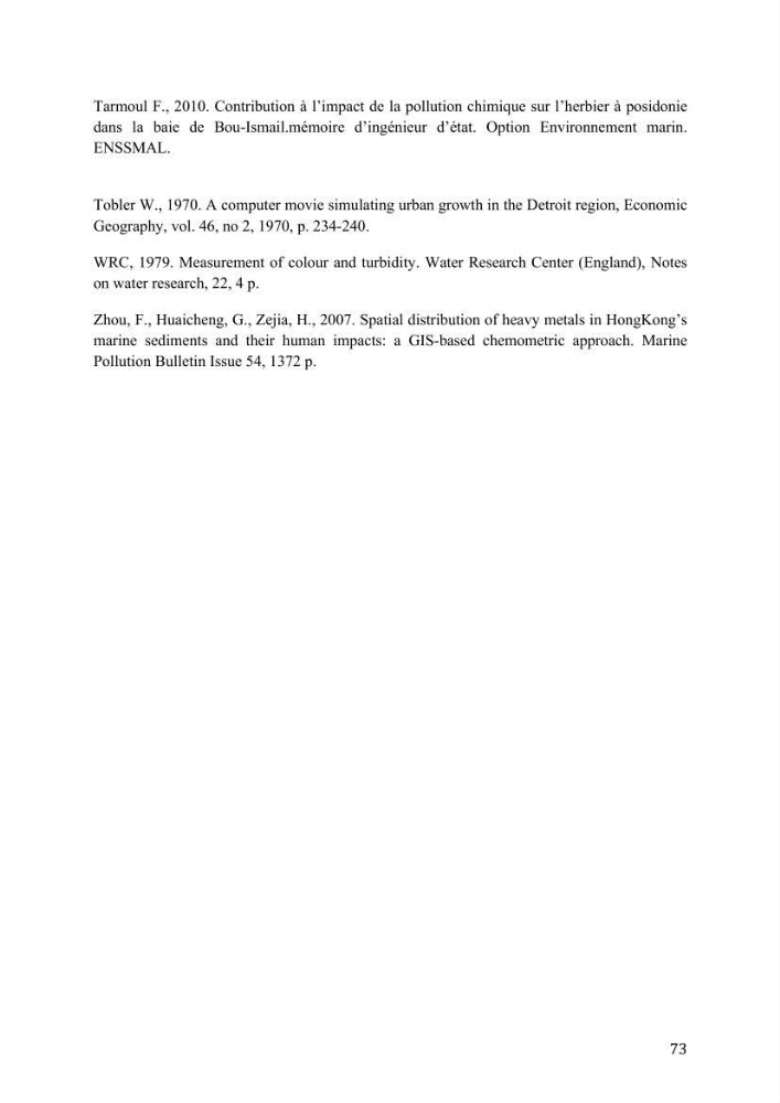 Utilisation des Systèmes d\'Information Géographiques pour le suivi des paramètres indicateurs de pollution dans la baie de Bou-Ismail