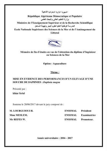 Mise en évidence des performances d'un elevage d'une souche de Daphnies: Daphnia magna: Mise en évidence des performances d'un elevage d'une souche de Daphnies: Daphnia magna: