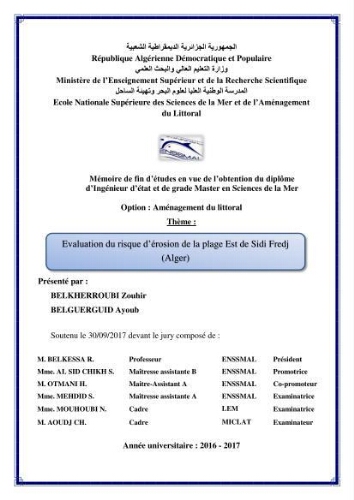 Evaluation du risque d'érosion de la plage Est de Sidi Fredj (Alger) Evaluation du risque d'érosion de la plage Est de Sidi Fredj (Alger)