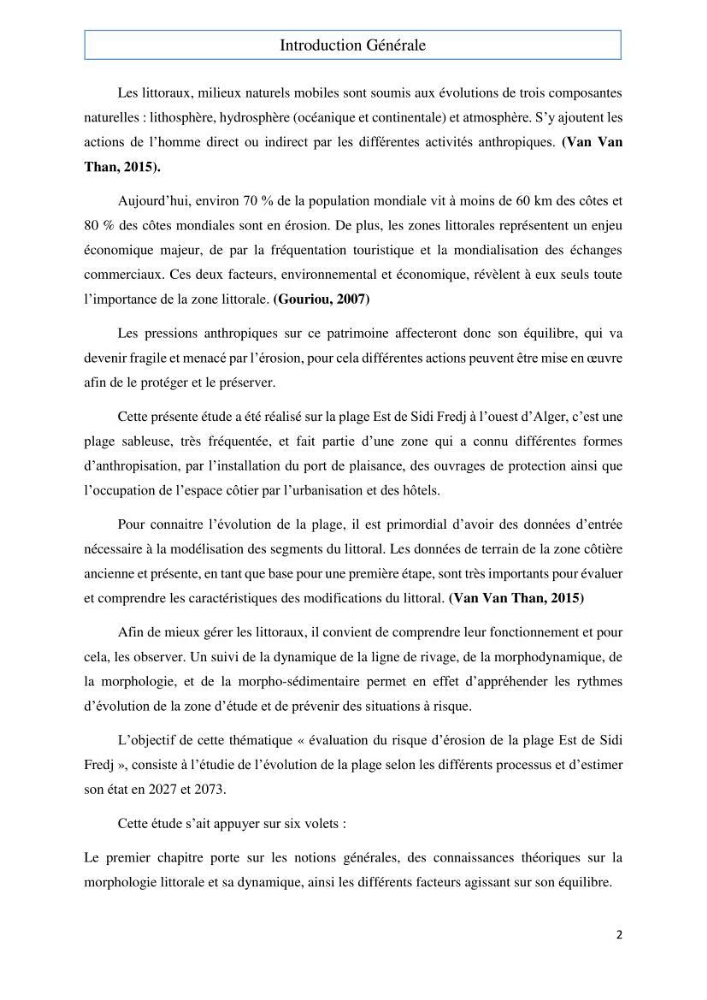 Evaluation du risque d\'érosion de la plage Est de Sidi Fredj (Alger)