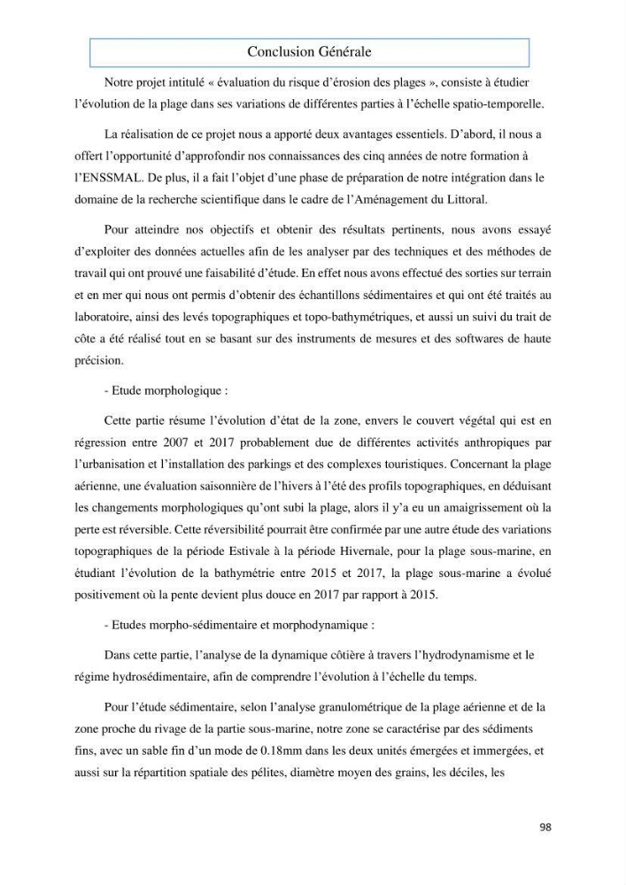 Evaluation du risque d\'érosion de la plage Est de Sidi Fredj (Alger)