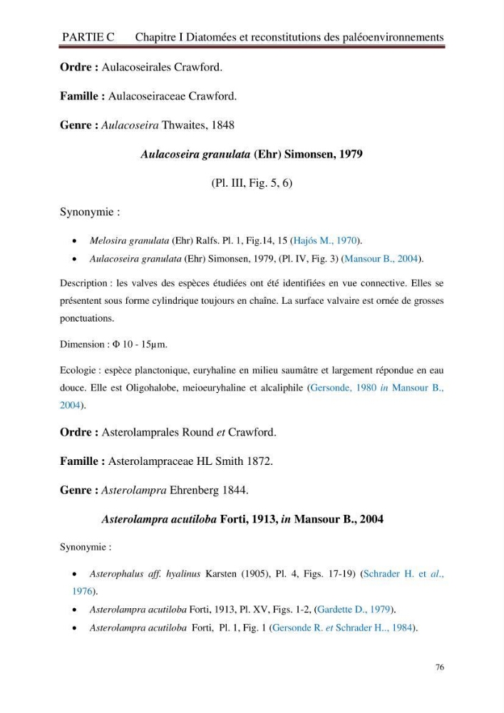 Identification, caractérisation et applications des diatomées fossiles de la région de Mostaganem