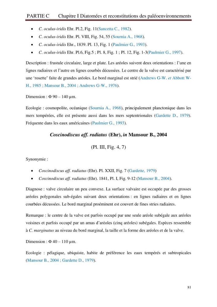 Identification, caractérisation et applications des diatomées fossiles de la région de Mostaganem