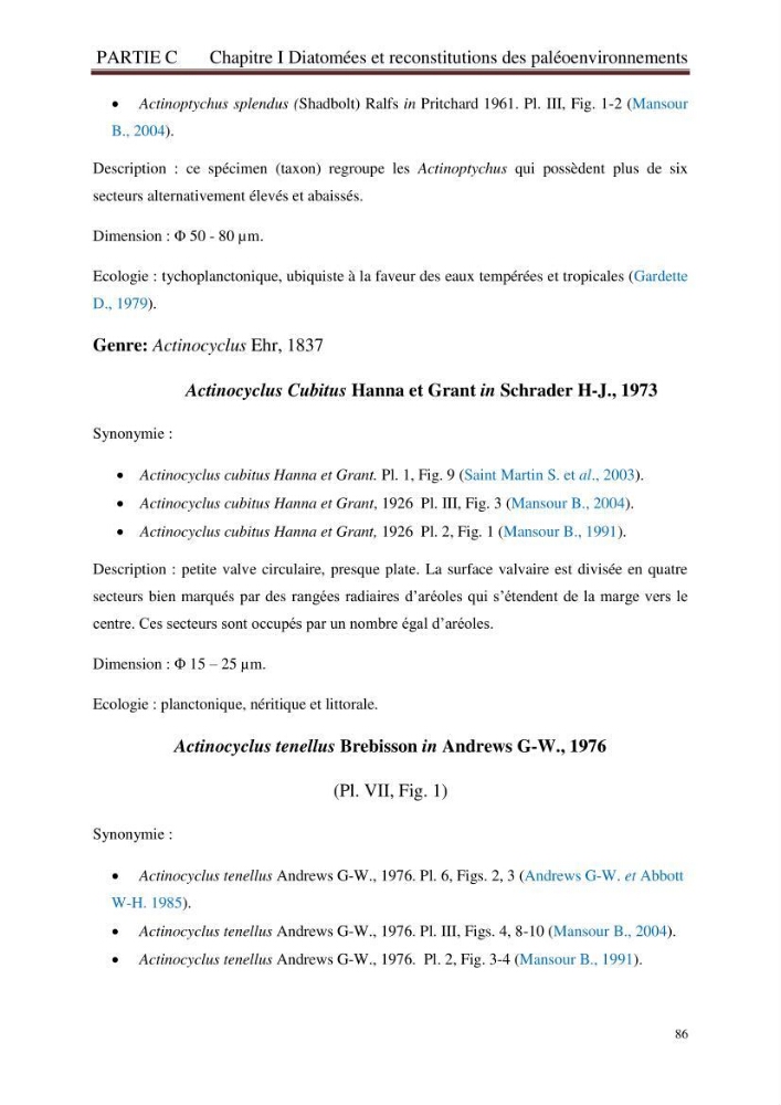Identification, caractérisation et applications des diatomées fossiles de la région de Mostaganem