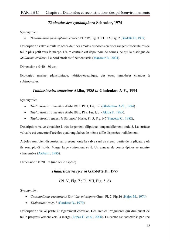 Identification, caractérisation et applications des diatomées fossiles de la région de Mostaganem