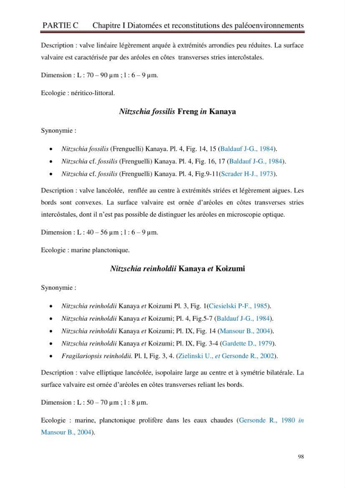 Identification, caractérisation et applications des diatomées fossiles de la région de Mostaganem