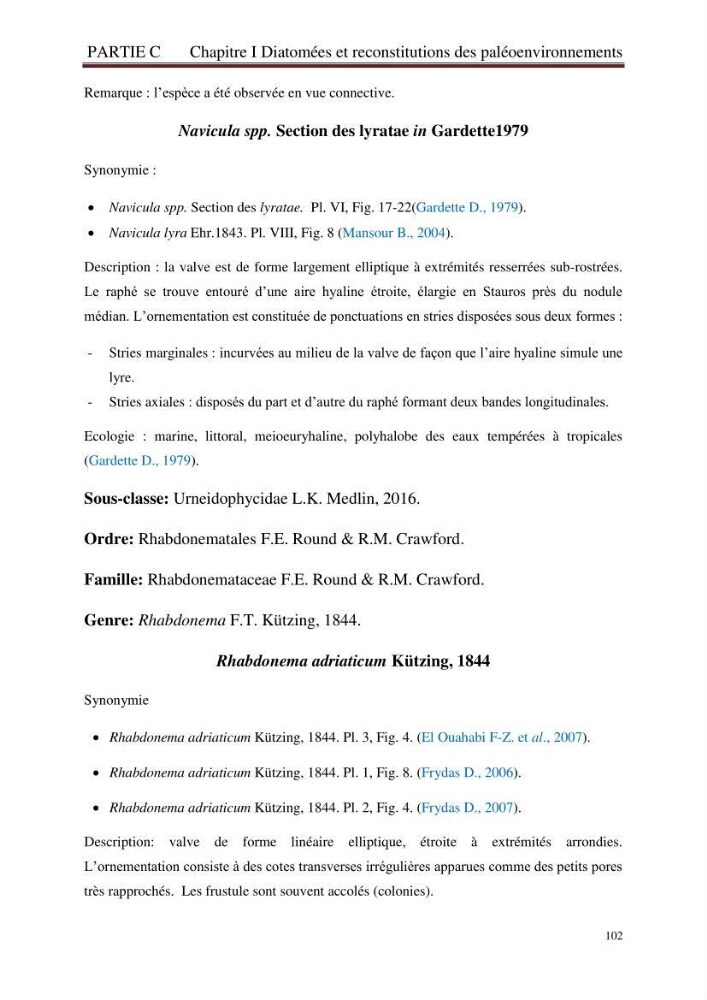 Identification, caractérisation et applications des diatomées fossiles de la région de Mostaganem