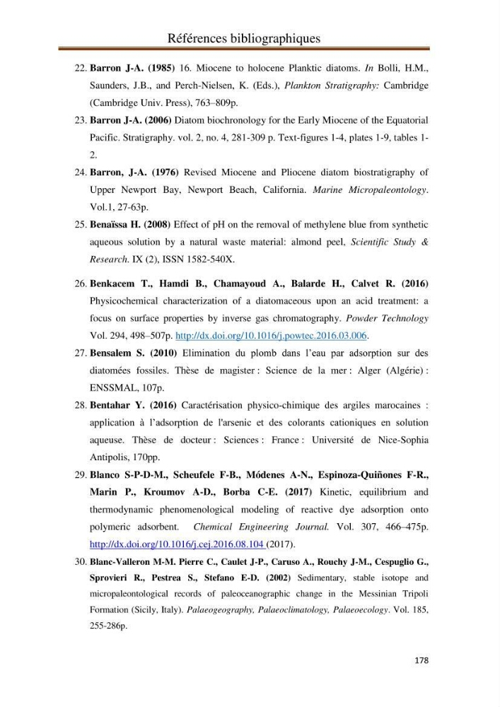 Identification, caractérisation et applications des diatomées fossiles de la région de Mostaganem