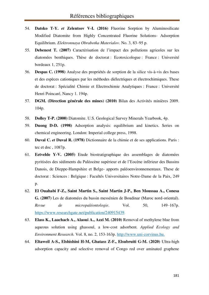 Identification, caractérisation et applications des diatomées fossiles de la région de Mostaganem