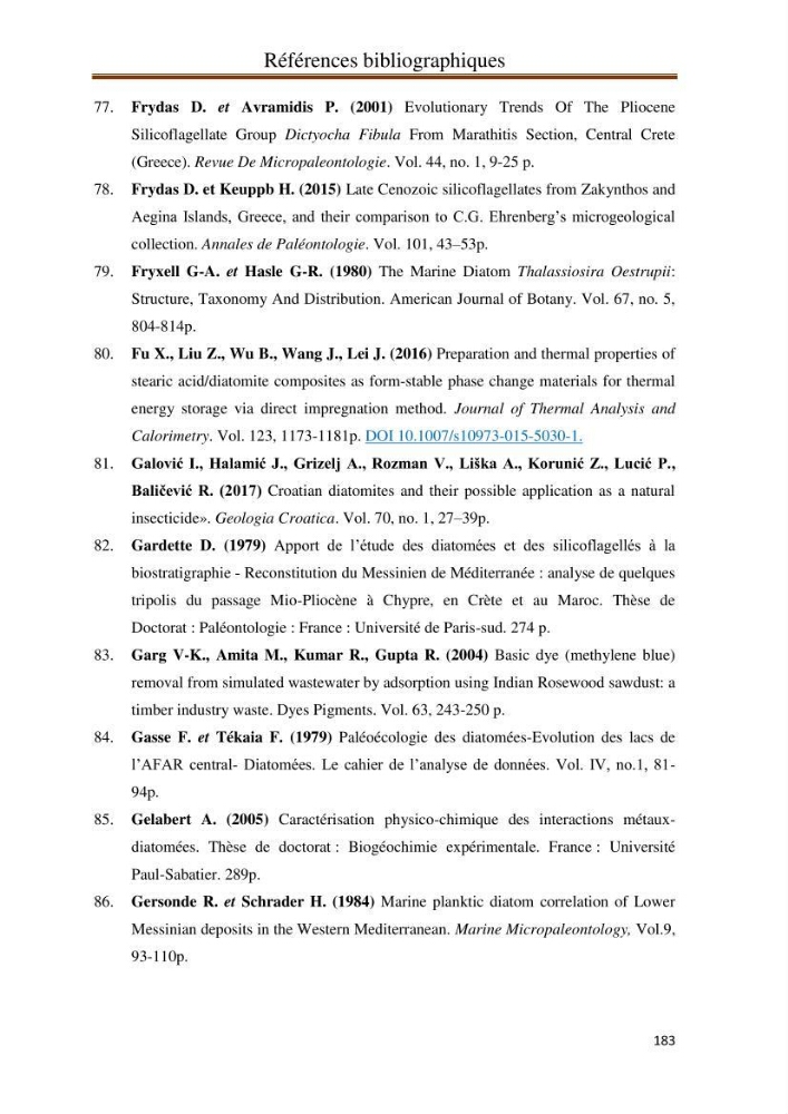 Identification, caractérisation et applications des diatomées fossiles de la région de Mostaganem
