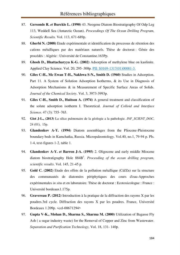 Identification, caractérisation et applications des diatomées fossiles de la région de Mostaganem