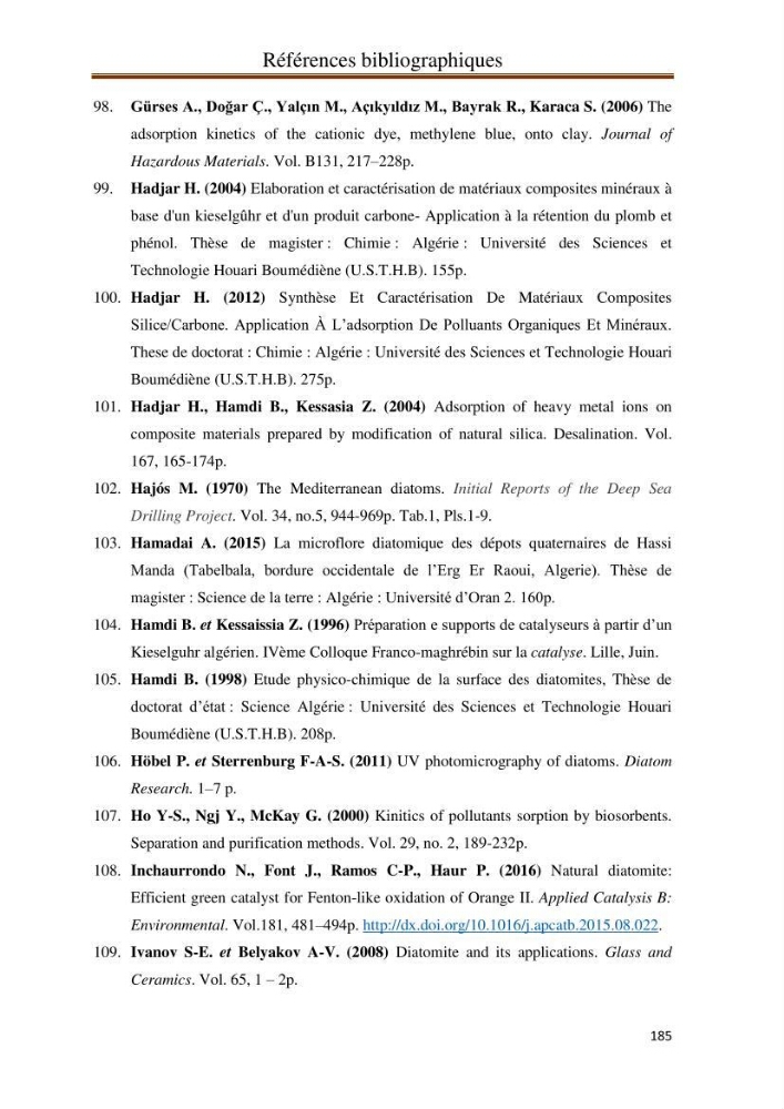 Identification, caractérisation et applications des diatomées fossiles de la région de Mostaganem