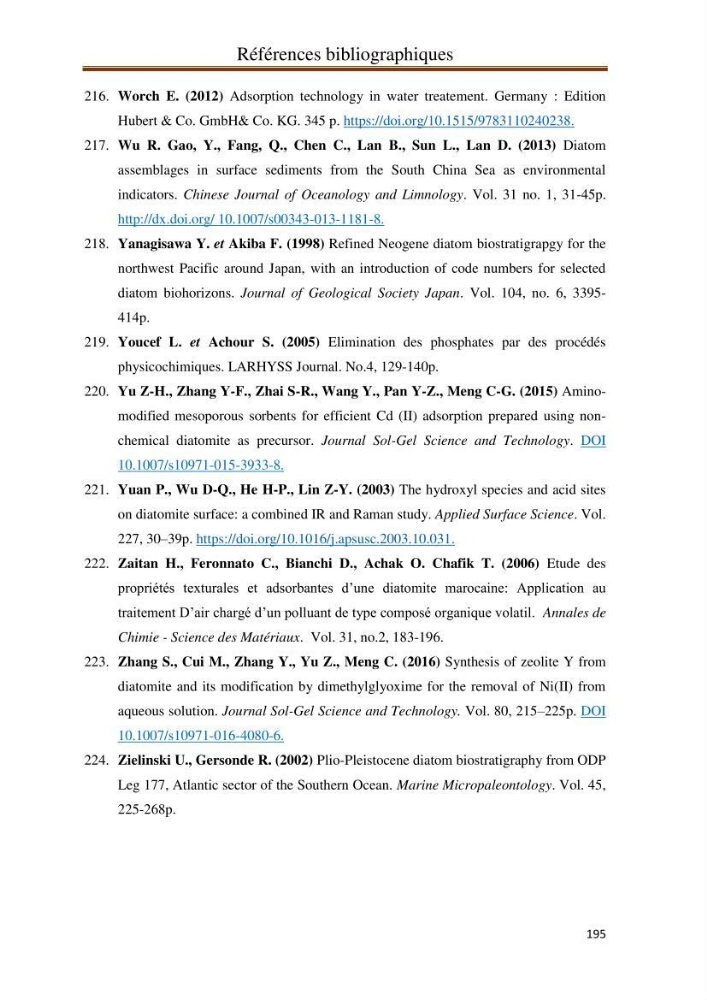 Identification, caractérisation et applications des diatomées fossiles de la région de Mostaganem