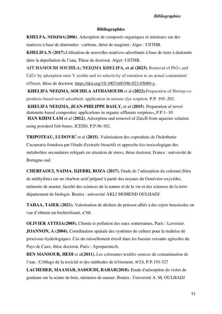 Rétention des polluants organiques par un adsorbant élaboré à base de déchets marins