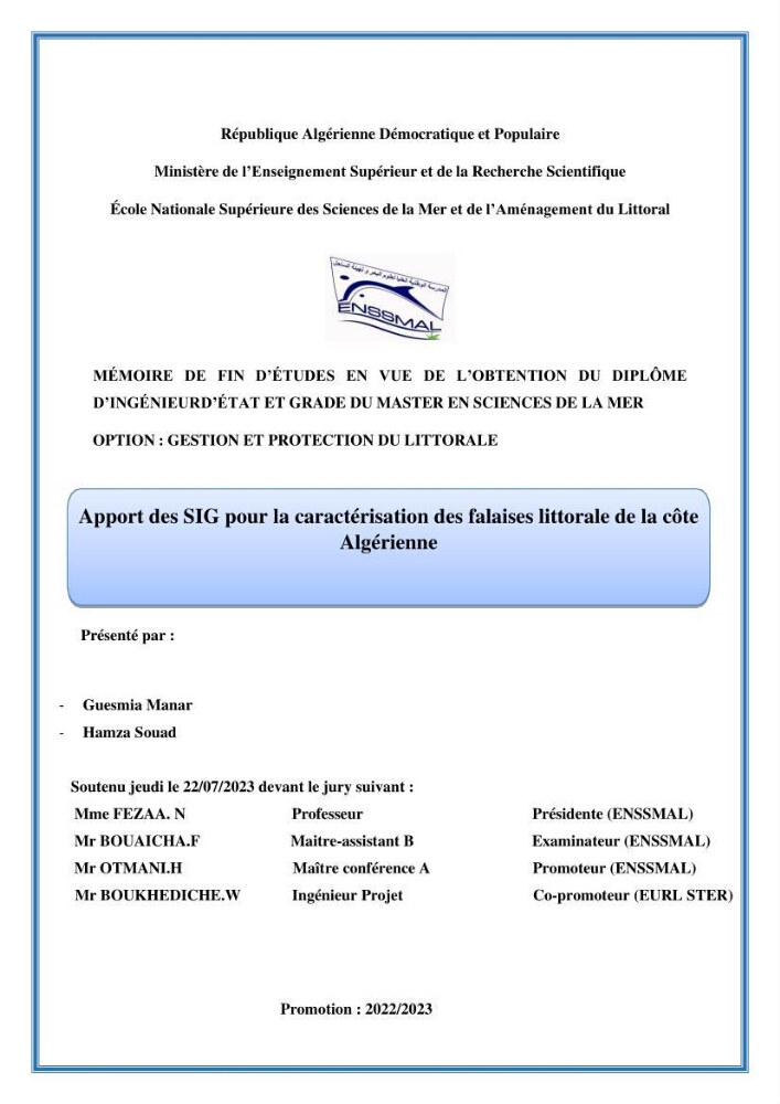 Apport des SIG pour la caractérisation des falaises littorales de la côte algérienne