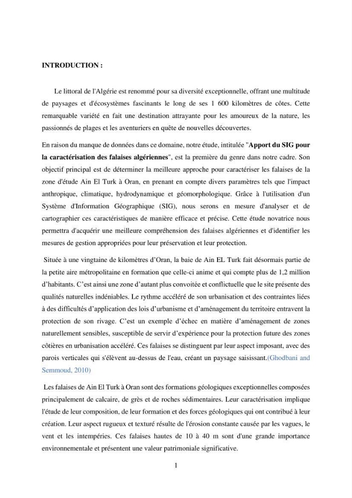 Apport des SIG pour la caractérisation des falaises littorales de la côte algérienne