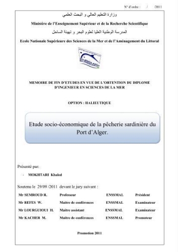 Etude socio-économique de la pêcherie sardinière du port d'Alger: Etude socio-économique de la pêcherie sardinière du port d'Alger: