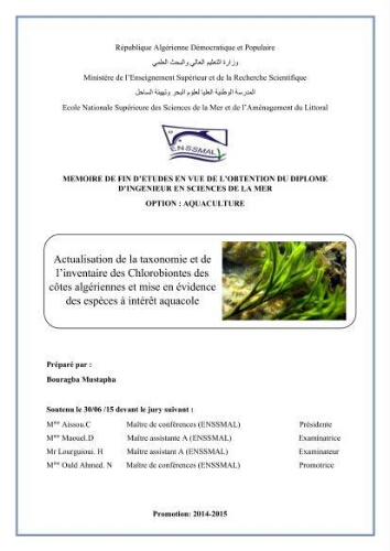 Actualisation de la taxonomie et de l'inventaire des chlorobiontes des côtes Algériennes et mise en évidence des espèces aquacole: Actualisation de la taxonomie et de l'inventaire des chlorobiontes des côtes Algériennes et mise en évidence des espèces aquacole: