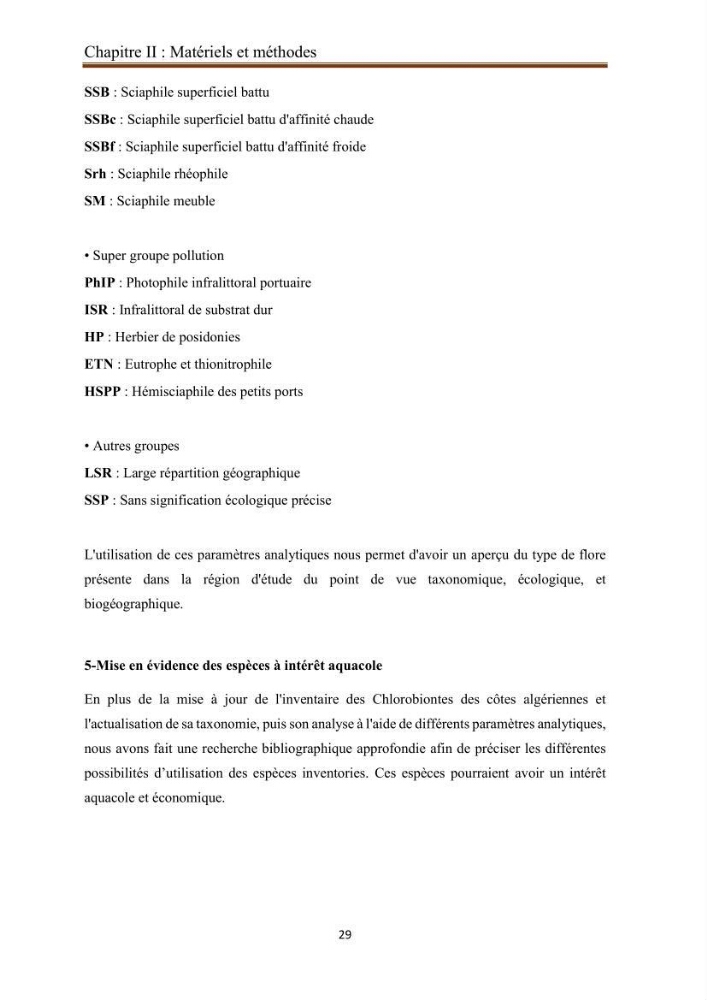 Actualisation de la taxonomie et de l\'inventaire des chlorobiontes des côtes Algériennes et mise en évidence des espèces aquacole:
