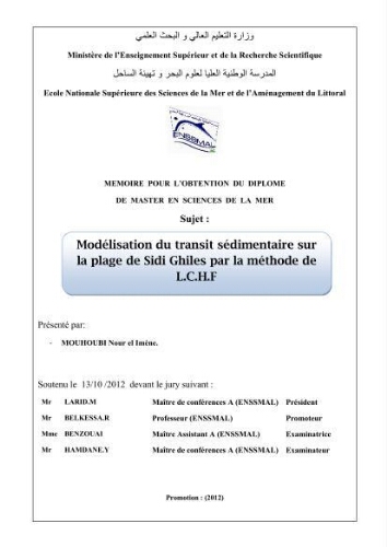 Modélisation du transit sédimentaire sur la plage de Sidi Ghiles par la méthode de L.C.H.F.: Modélisation du transit sédimentaire sur la plage de Sidi Ghiles par la méthode de L.C.H.F.: