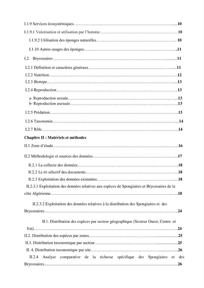 Inventaire des Spongiaires et des Bryozoaires de la côte Algérienne