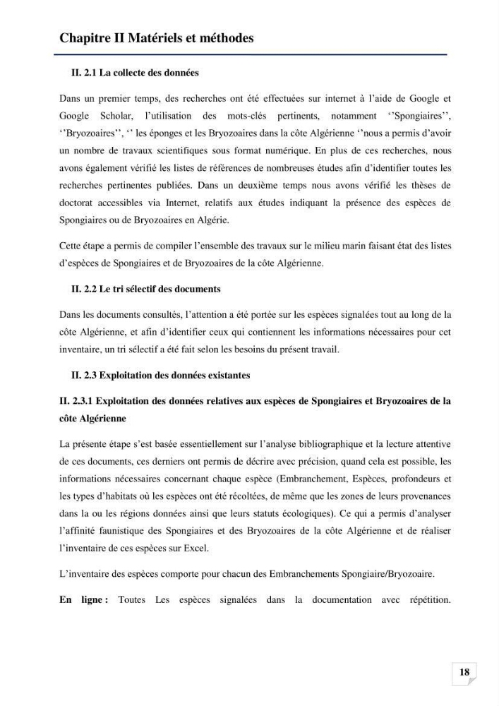 Inventaire des Spongiaires et des Bryozoaires de la côte Algérienne