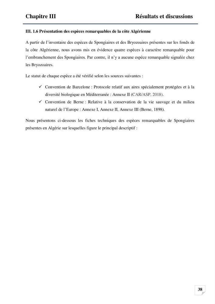 Inventaire des Spongiaires et des Bryozoaires de la côte Algérienne