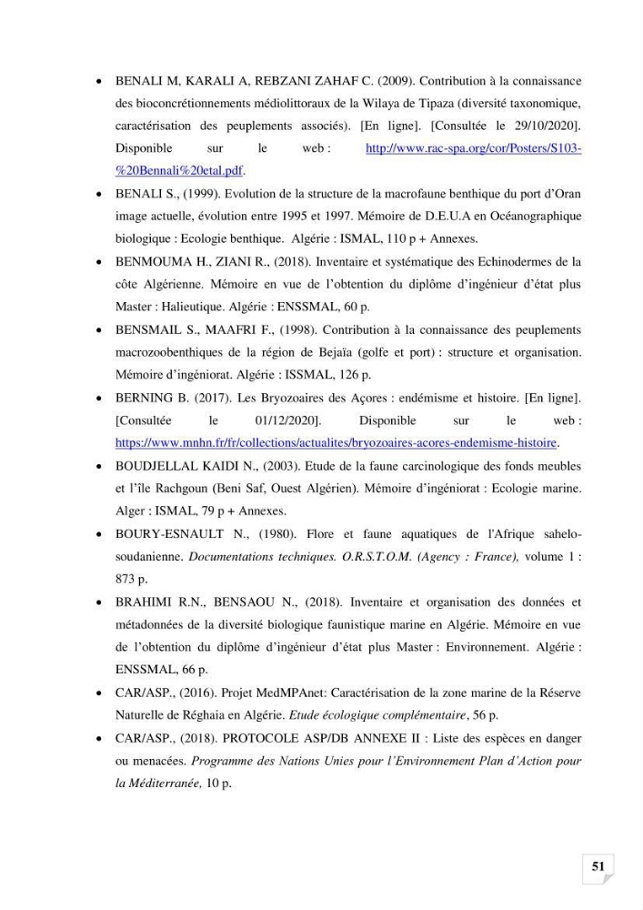 Inventaire des Spongiaires et des Bryozoaires de la côte Algérienne