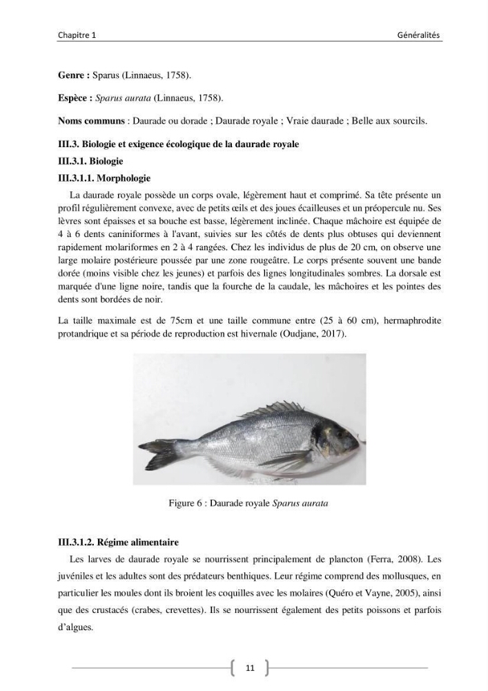 Composition minérale (cas du calcium) de deux espèces aquacoles le tilapia rouge (Oreochromis sp) et la daurade royale (sparus aurata).
