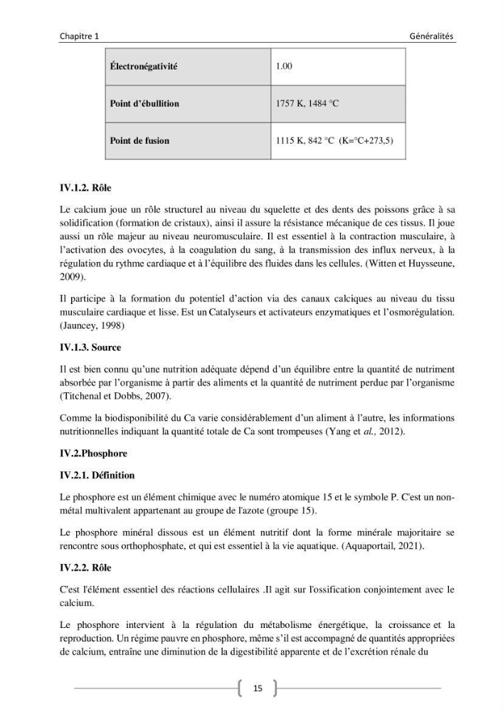 Composition minérale (cas du calcium) de deux espèces aquacoles le tilapia rouge (Oreochromis sp) et la daurade royale (sparus aurata).