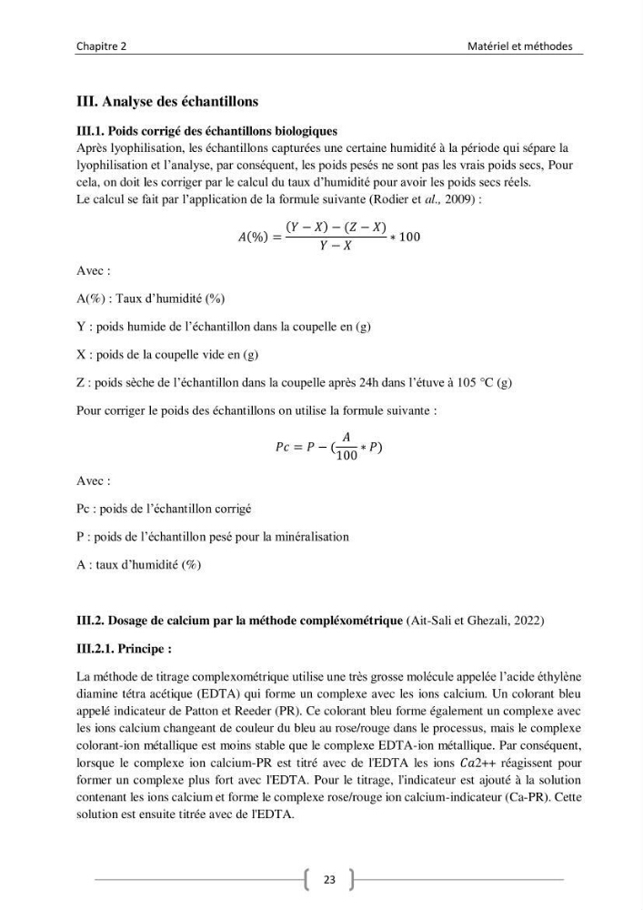 Composition minérale (cas du calcium) de deux espèces aquacoles le tilapia rouge (Oreochromis sp) et la daurade royale (sparus aurata).