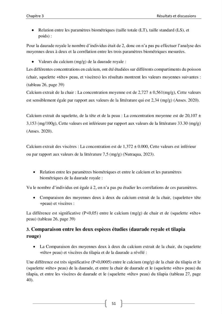 Composition minérale (cas du calcium) de deux espèces aquacoles le tilapia rouge (Oreochromis sp) et la daurade royale (sparus aurata).