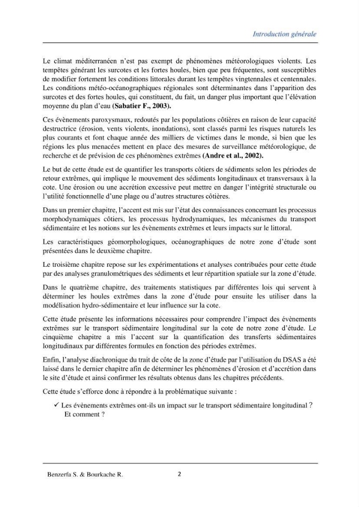 Impact des évenement extrêmes sur le transport sédimentaire longitudinal: cas d\'étude de la région Algéroise