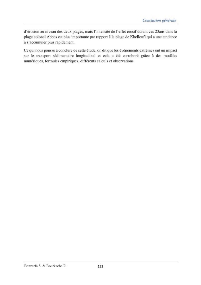 Impact des évenement extrêmes sur le transport sédimentaire longitudinal: cas d\'étude de la région Algéroise