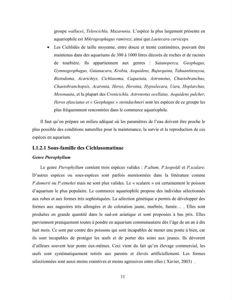 Suivi zootechnique de l’efficacité de six aliments fabriqués localement sur la croissance et la pigmentation des Cichlidés américains cas de Pterophyllum scalare. et Andinoacara rivulatus.