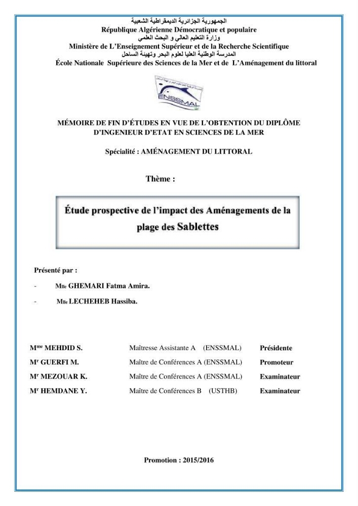 Etude prospective de l\'impact des aménagement de la plage des Sablettes:
