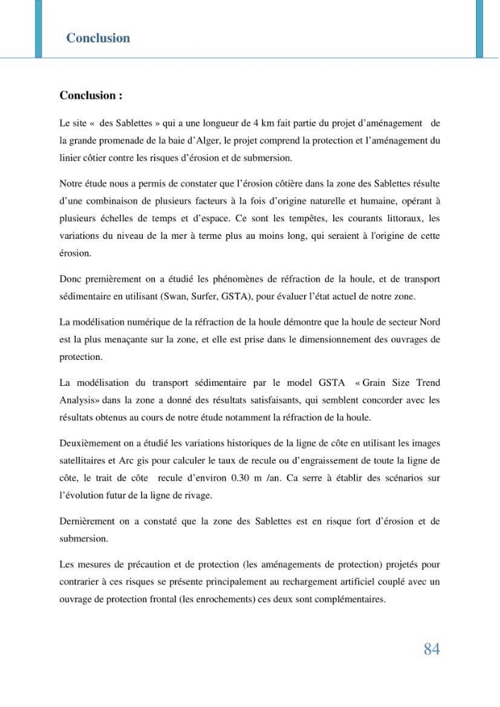 Etude prospective de l\'impact des aménagement de la plage des Sablettes: