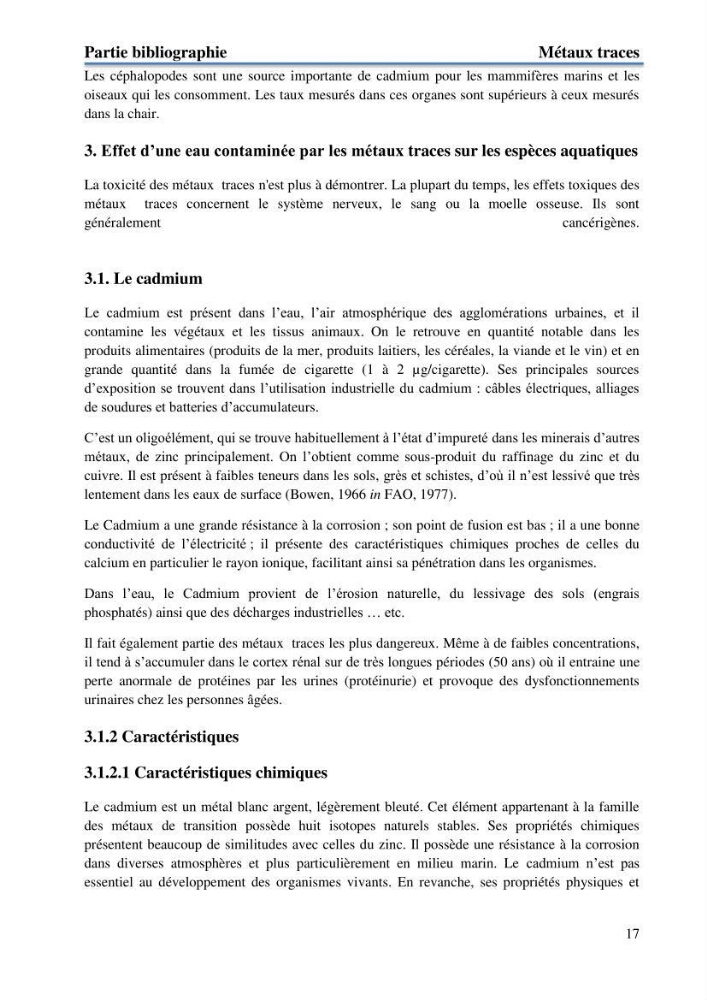 Etude du processus de dépollution d\'une eau contaminée par le cadmium par l\'utilisation de matériaux inorganiques: