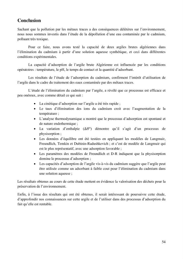 Etude du processus de dépollution d\'une eau contaminée par le cadmium par l\'utilisation de matériaux inorganiques: