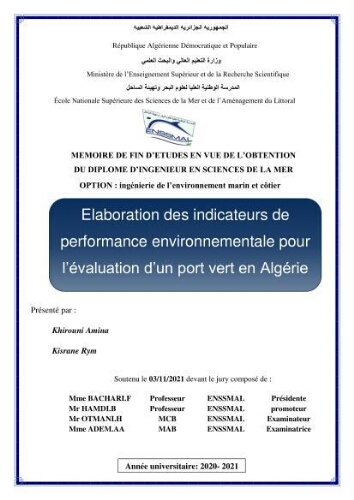 Elaboration des indicateurs de performance environnementale pour l’évaluation d’un port vert en Algérie Elaboration des indicateurs de performance environnementale pour l’évaluation d’un port vert en Algérie