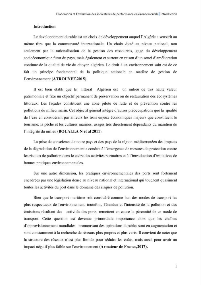 Elaboration des indicateurs de performance environnementale pour l’évaluation d’un port vert en Algérie