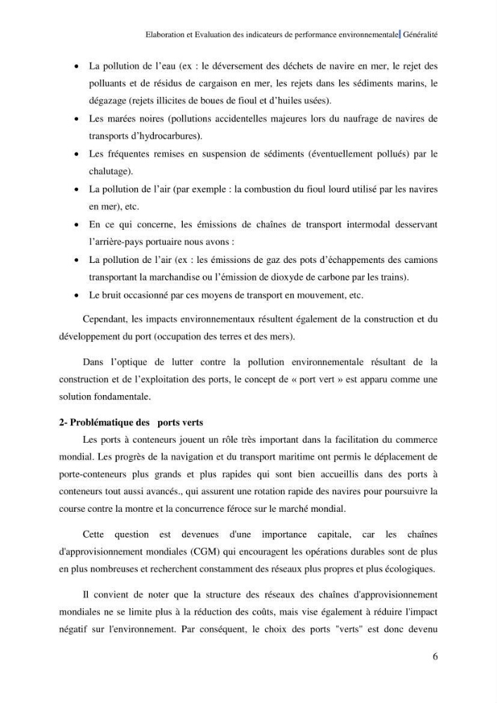 Elaboration des indicateurs de performance environnementale pour l’évaluation d’un port vert en Algérie