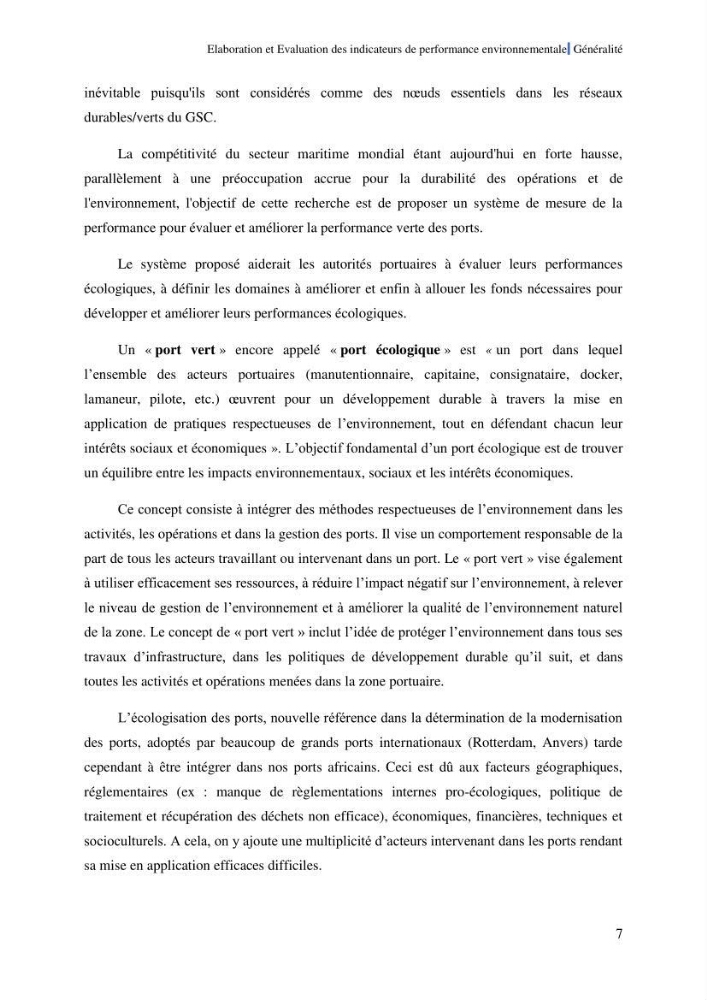 Elaboration des indicateurs de performance environnementale pour l’évaluation d’un port vert en Algérie
