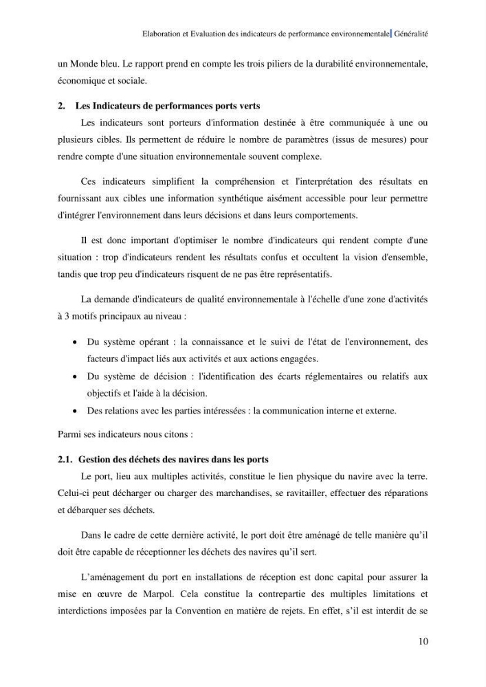 Elaboration des indicateurs de performance environnementale pour l’évaluation d’un port vert en Algérie