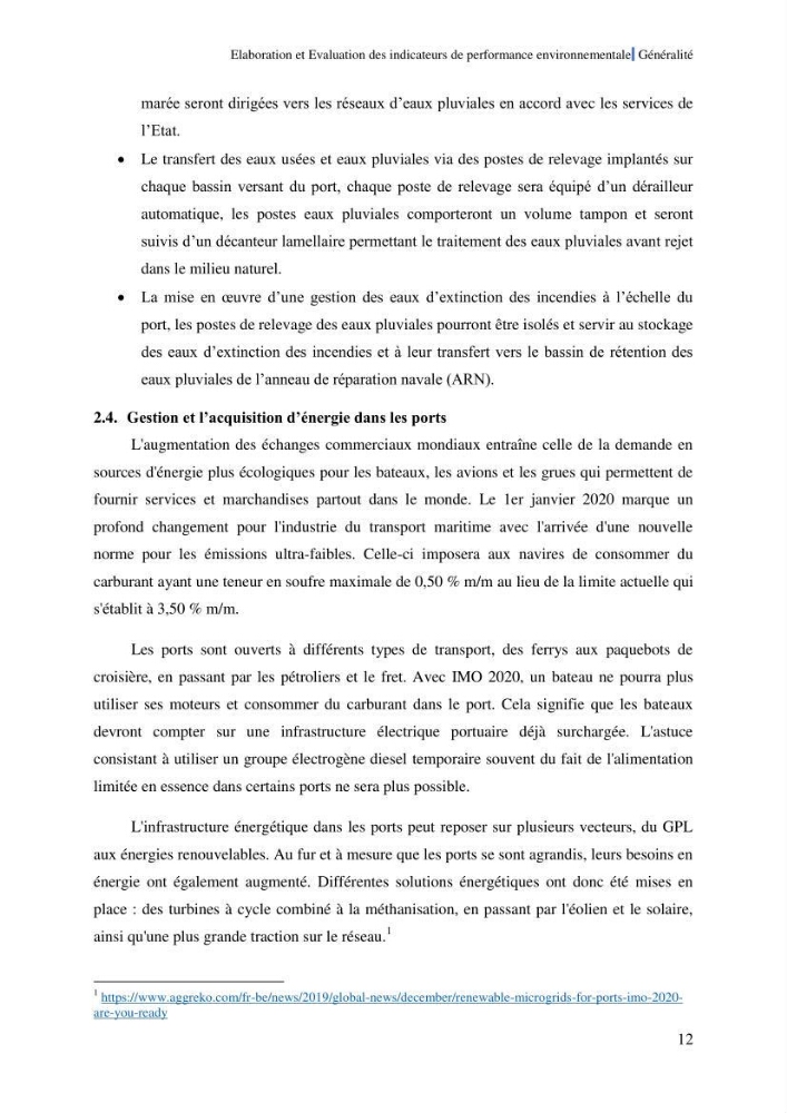 Elaboration des indicateurs de performance environnementale pour l’évaluation d’un port vert en Algérie