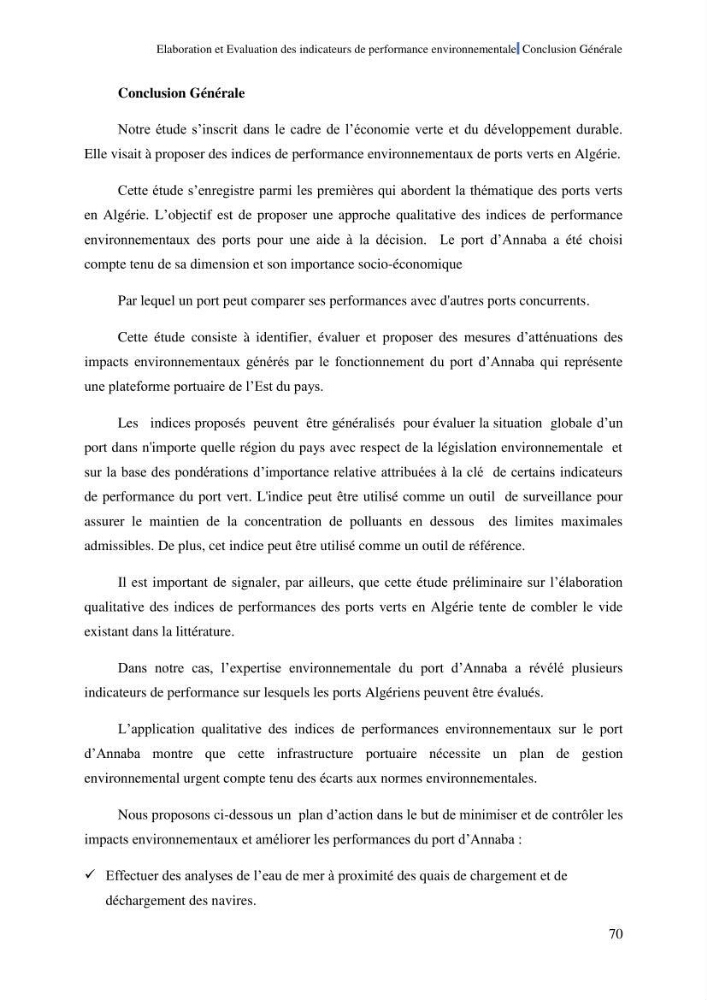 Elaboration des indicateurs de performance environnementale pour l’évaluation d’un port vert en Algérie