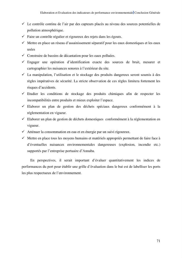 Elaboration des indicateurs de performance environnementale pour l’évaluation d’un port vert en Algérie