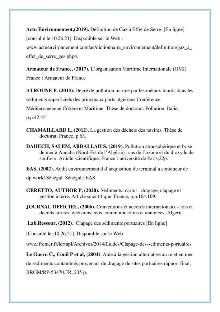 Elaboration des indicateurs de performance environnementale pour l’évaluation d’un port vert en Algérie