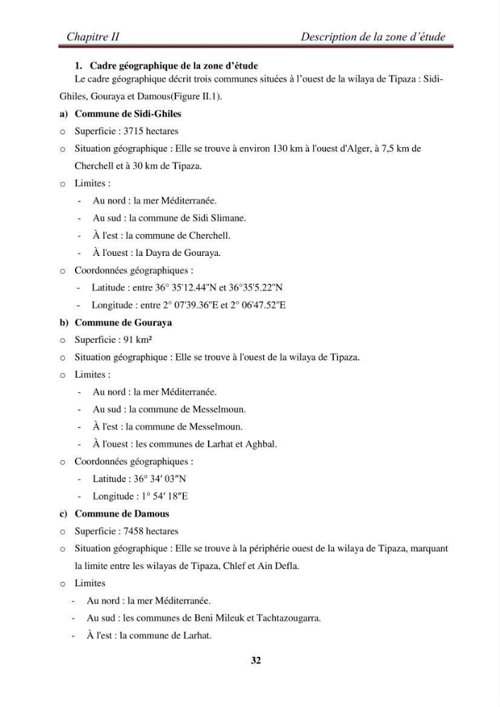 Etude de la cinématique côtière du littoral Ouest de la wilaya de Tipasa (Sidi Ghiles à Damous)