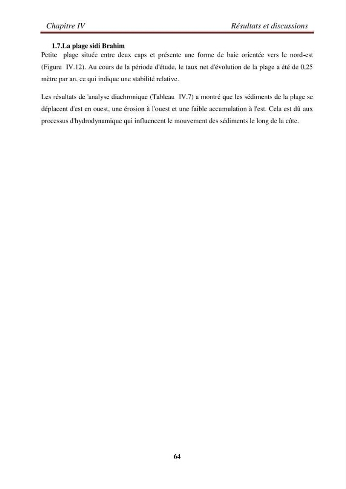 Etude de la cinématique côtière du littoral Ouest de la wilaya de Tipasa (Sidi Ghiles à Damous)